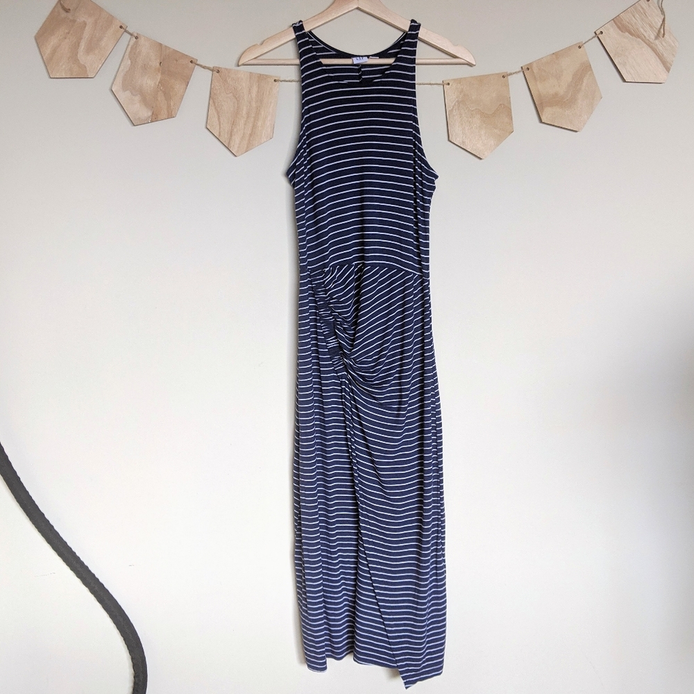 Gap Maxi Blue and White Stripe Dress Faux Wrap